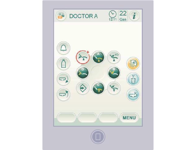 5.1. ŘÍDÍCÍ PANEL LÉKAŘSKÉHO STOLKU Zubařské sestavy A7 jsou vybaveny řídícím panelem lékařského stolku s rozhraním touch-screen, které se skládá ze skleněného kapacitního dotykového panelu zadní