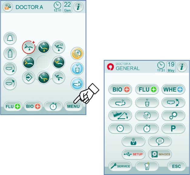 Spuštění a nastavení optických vláken každého nástroje. Přírůstková kontrola nebo ON/OFF výkonu turbíny a odstraňovače zubního kamene. Automatické programy pohybování křesla.