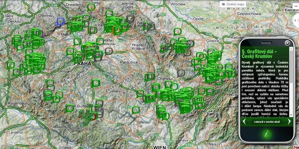 Mapa pokrytí ČR více než 5100 zastavení ve 380 stezkách po celé ČR Praha a okolí, Říčansko, Šumava, Český kras,