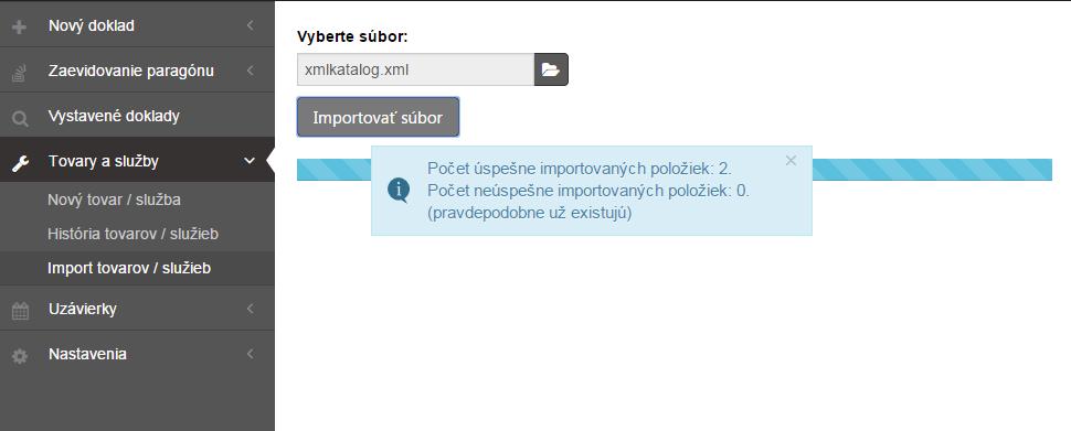 Obrázok 2: Import tovarov a služieb importovaný súbor Ak podnikateľ pri vytváraní súboru spravil chybu (nedodržanie