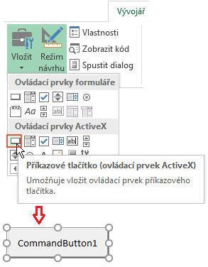 Něco k ovládacím prvkům ActiveX Ovládací prvky ActiveX mohou být sice také použity na formulářích listu, s nebo bez použití kódu VBA.