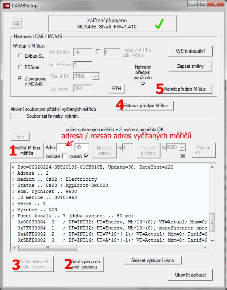 Pomocí tlačítka [1] necháme postupně vyčíst všechny měřiče, jejichž údaje chceme archivovat. Informace o vyčtených měřičích necháme uložit do souboru.