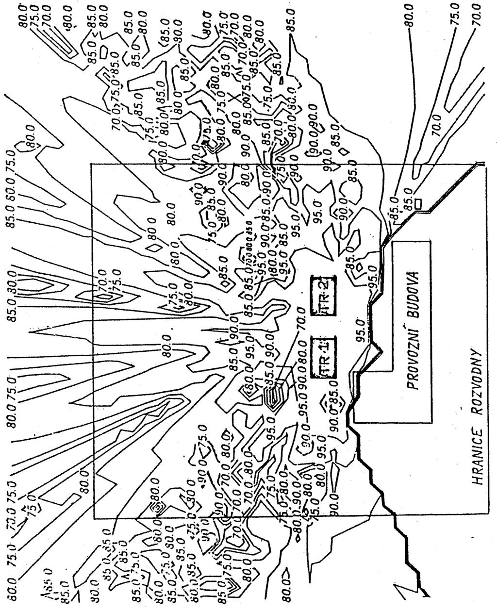 Obrázek 4 - Přesná mapa hladiny akustického tlaku A vyzařovaného z venkovní