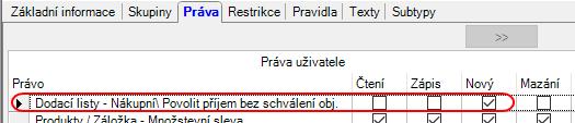 možnost/výjimku vytvářet dodací list z nákupní objednávky, přesto, že tato objednávka obsahuje Zákaz nákup, Úroveň