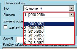 Verze 1.8.55.0 SK Legislativa - nové daňové odpisy majetku 2015 Byly doplněny nové skupiny pro daňové odpisy platné od 1.1.2015 a do zobrazení skupin v modulu Inventáře byla doplněna jejich platnost v letech.