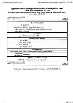 VEŘEJNOPRÁVNÍ STATISTICKÉ REGISTRY Registr ekonomických subjektů pro veřejnoprávní účely statistické bez