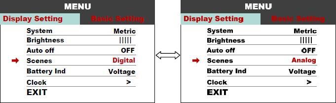 Grafické znázornění Vstupte do nastavení (viz. popis výše) a vyberte mezi hodnotami Digital/Analog (digitální/analogové). Dojde ke změně grafického znázornění údajů rychlosti výkonu asistence.