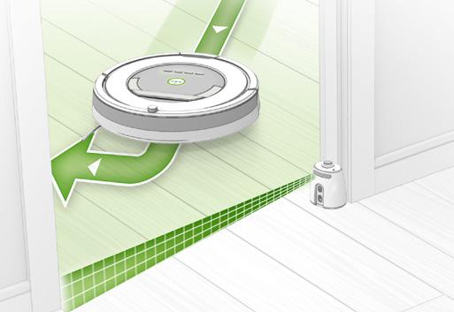 Režim Halo: Pokud je vypínač v pozici dole ( ), vytváří přístroj ochrannou zónu, do které robot Roomba nevstoupí. Tím robotovi Roomba zabráníte narážet do předmětů, které chcete chránit (např.