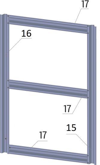 Skleník má dveře na pantech v předním i zadním čele. Každé dveře jsou složeny ze dvou stejných částí (horní a spodní část). Přední i zadní dveře jsou stejné a jsou složeny z 2 ks dvířek na obr. 6.