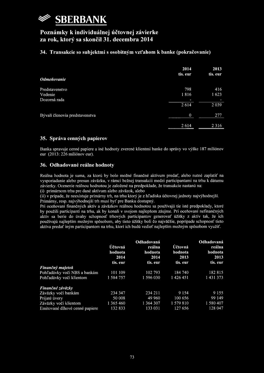 Odhadované reline hodnoty Reálna hodnota je suma, za ktorú by bolo možné finančné aktívum predať, alebo nutné zaplatit na vysporiadanie alebo presun záväzku, v rámci bežnej transakcii medzi