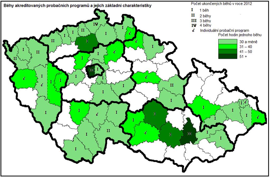Probační programy Téčko, Změnit směr, Proboš, Podpora, Právo volby, Přechodné zaměstnání, Proxima Sociale, Auritus a Most měly lokální působnost a vyskytovaly se převážně jen v jednom soudním okrese.