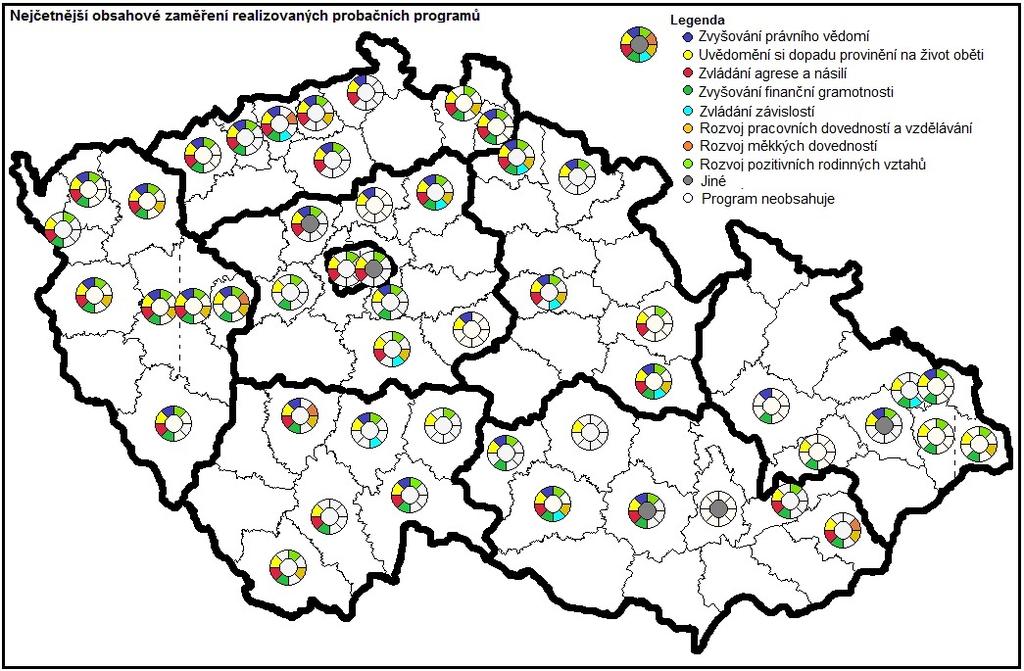 Obr. 9 Komplexnost obsahové zaměření probačních programů v soudních okresech v roce 2014