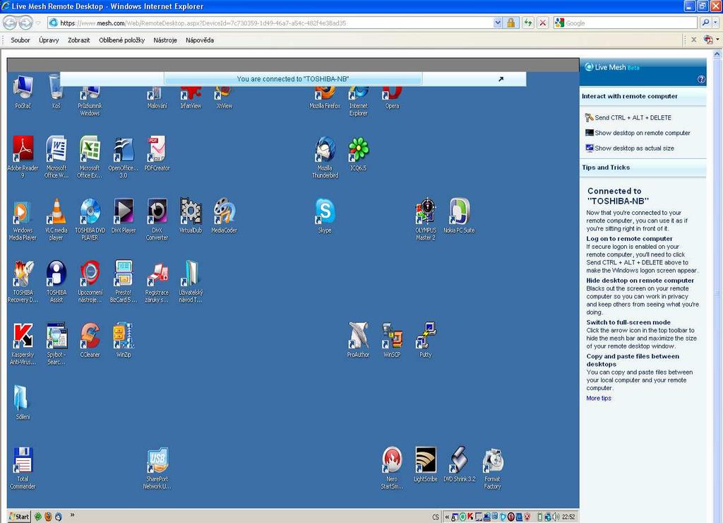 Obrázek 2: Live Mesh Beta: Vzdálená správa PC v internetovém prohlížeči blogspot.com/2009/07/gmail-leavesbeta-launches-back-to-beta.html. [4] Microsoft Inc.. Mesh.com [online]. 1995, 2010 [cit.