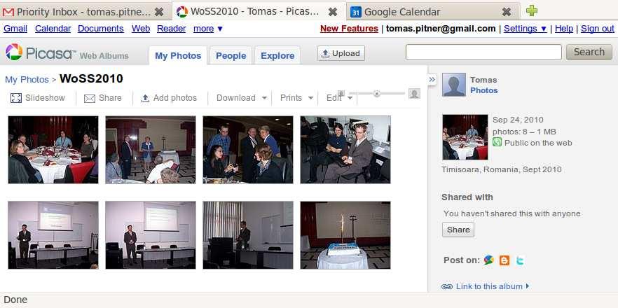 Obrázek 2: Google Picasa webová část žeb jako jsou Google Docs,