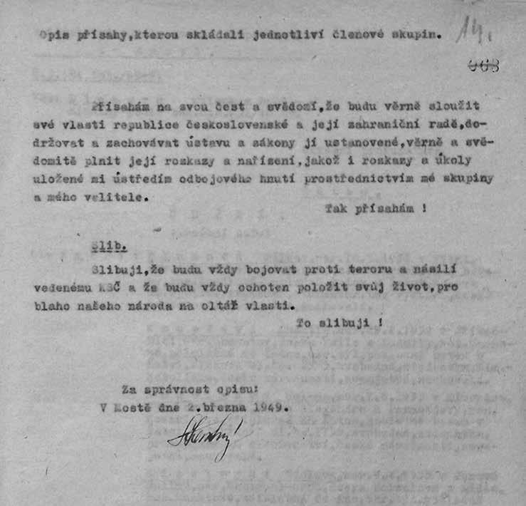 70 Studie Text přísahy skupiny Viktor. ABS, f. Vyšetřovací spisy UL, arch. č. V-2045 UL.
