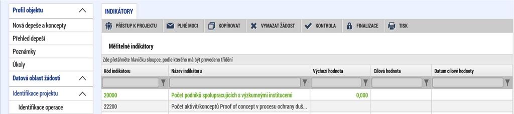 1.4.5 Indikátory V programovacím období 2014 2020 v rámci Operačního programu podnikání a inovace pro konkurenceschopnost jsou indikátory rozděleny do dvou skupin, a to: - Indikátory povinné k