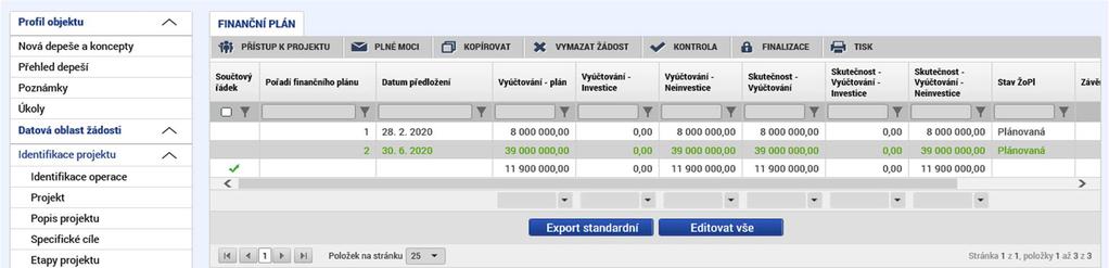 - Vyúčtování Neinvestice, ve kterém se uvede součet neinvestičních způsobilých výdajů plánovaných na