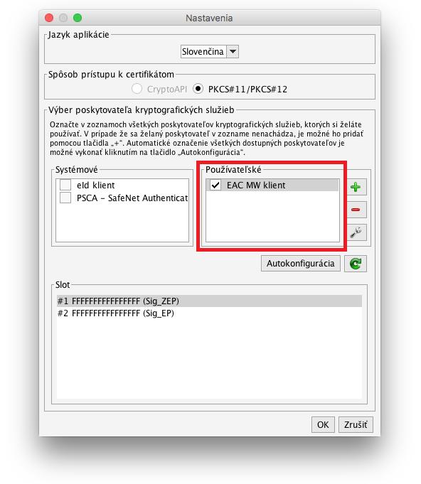 Po vytvorení týchto nastavení, následne skontrolujte, či sa objavila nová položka poskytovateľa kryptografických služieb s Vami zvoleným menom v časti Používateľské a taktiež skontrolujte, že je táto