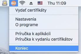 5.5 Ukončenie práce s aplikáciou Pre ukončenie práce s aplikáciou pre eid kliknite pravým tlačidlom myši na ikonu aplikácie pre eid úloh a zvoľte položku Koniec.