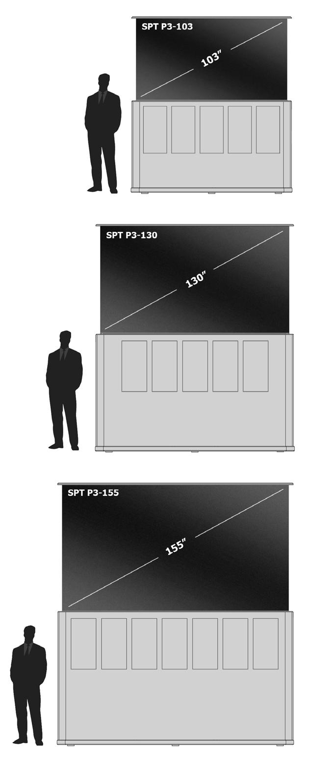 STANDARD BALÍČKY NEJVYŠŠÍ POTENCIÁL Stealth Patio Theater je dostupný ve třech standardních velikostech, které splňují potřeby