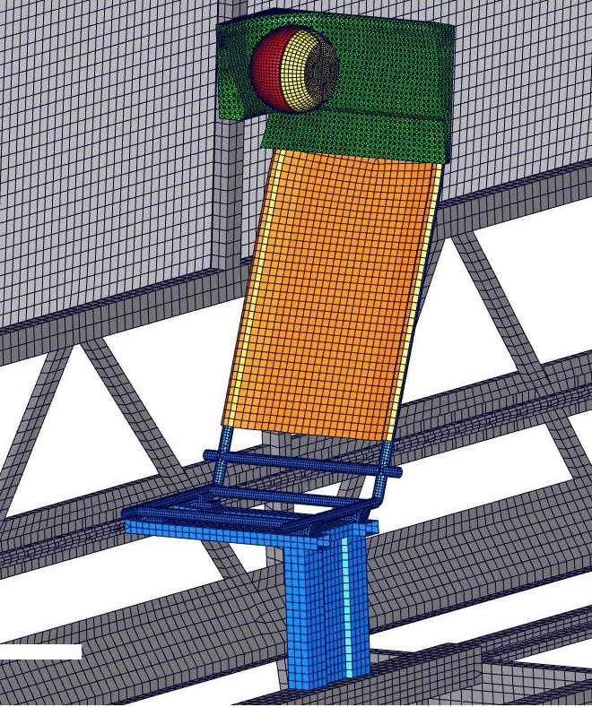 1 PŘÍPRAVA FEM-MODELU FEM-model sedadla se vytvoří tak, že se původní CAD geometrie pokryje sítí z konečných prvků. Firma SWELL, spol. s.r.o., k těmto účelům používá program ANSA.