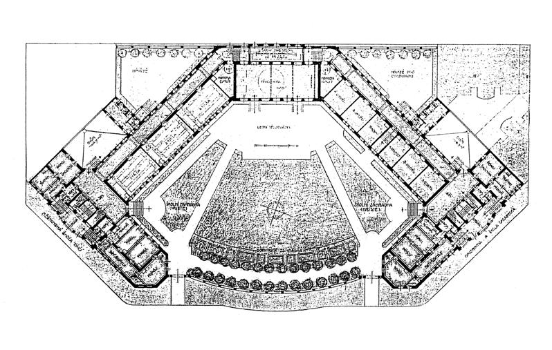 Svoboda / Praha stoletá (4) studie Obr. 3. Praha 8-Karlín, Obecná škola, čp. 460, Lyčkovo nám. 6. Půdorysný plán Pavla Janáka, 1903 (reprofoto autor, 2014).