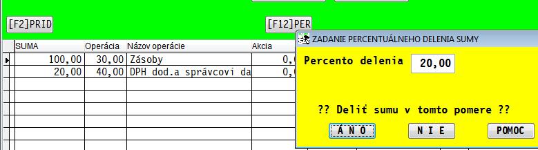 Úhrady faktúr rozúčtovanie na pomer 80/20
