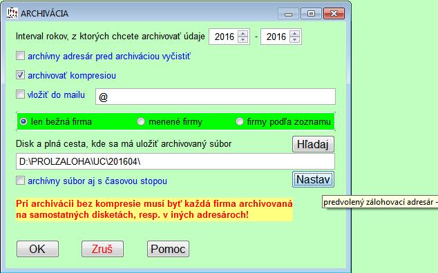 Modul PROLAR Tlačidlo na nastavenie disku na archiváciu.