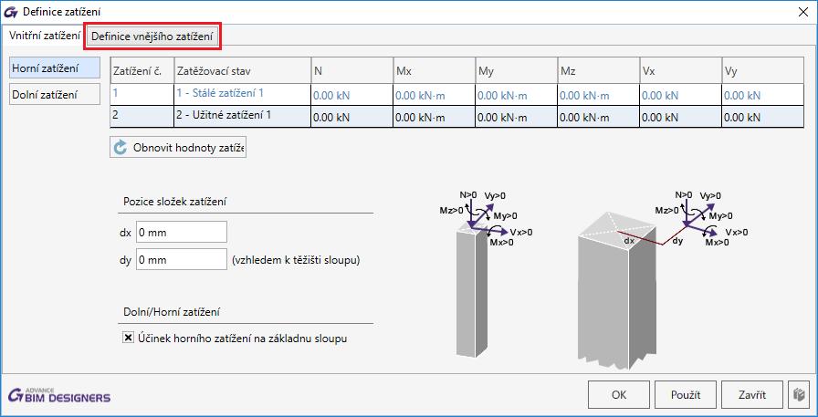 Vnější zatížení podél výšky sloupu Další důležitou funkčností přidanou Reinforced Concrete Column Designer 2018 je možnost definovat boční zatížení po výšce sloupu, která jsou přesná a přenáší se