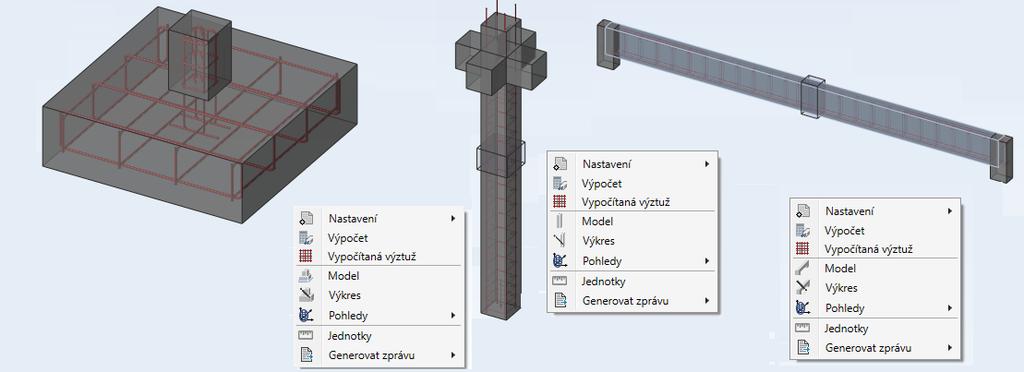 Kontextové nabídky Samostatné moduly Advance BIM Designers obsahují místní nabídky,