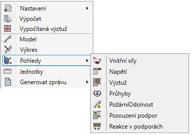 Místní nabídka obsahuje jak přímé akce, tak podnabídky.