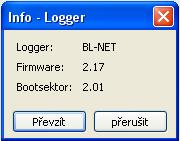 Pokud není COM port znám, jsou prohledána po kliknutí na Hledat logger všechna COM rozhraní na PC podle připojených loggerů. Zobrazí se COM porty a typy nalezených loggerů.