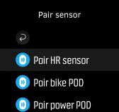 4. Párování proveďte podle pokynů v hodinkách (v případě potřeby použijte také návod ke snímači či zařízení POD). Stisknutím prostředního tlačítka přejdete k dalšímu kroku.