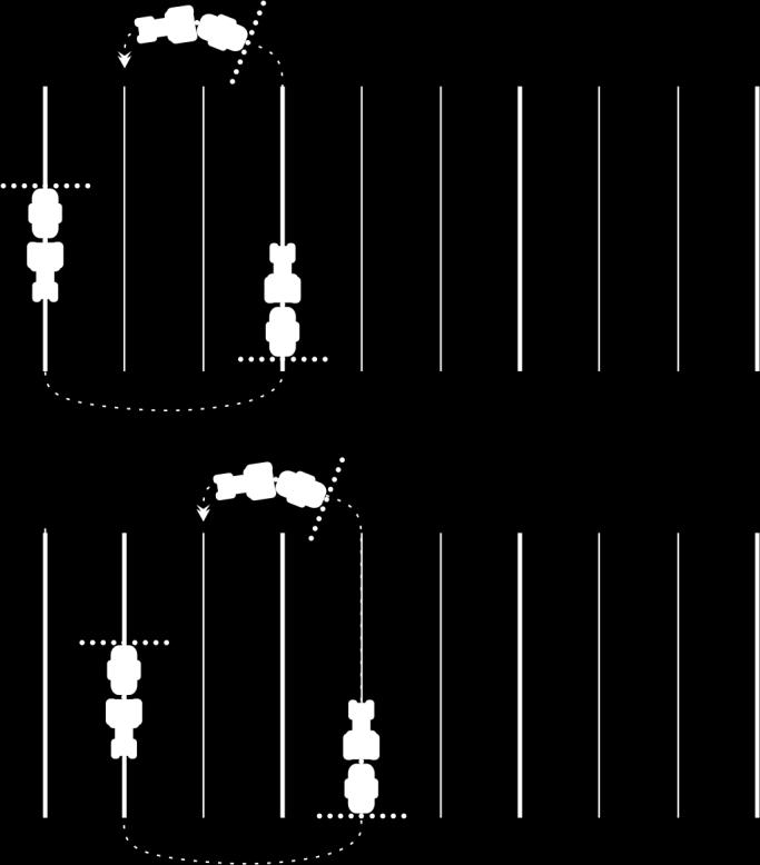 6 Paralelní vedení pomocí aplikace TRACK-Leader Používání vodicích stop k paralelnímu vedení Nastavení režimu intervalu Možná nastavení Jestliže využíváte funkce interval, můžete určit, zda se