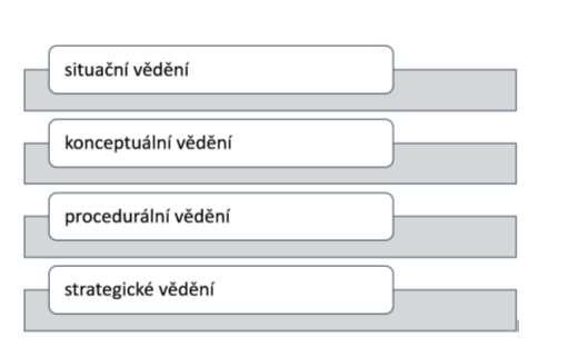 Obrázek 11: Čtyři typy vědění (types of knowledge) dle De Jonga a Ferguson- Hesslera (1996) Situačním věděním se rozumí (1) znalosti v typických situacích z dané oblasti.