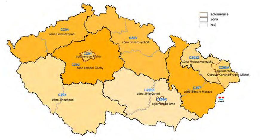 11. ŽIVOTNÍ PROSTŘEDÍ Mapa zóny a aglomerace pro posuzování a vyhodnocení úrovně znečištění ovzduší podle zákona č. 201/2012 Sb.