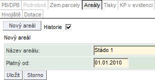 Kapitola č. 5 - Areály 1 Klikněte na záložku Areály a na tlačítko Nový areál 2 Vyplňte název, platnost a uložte.