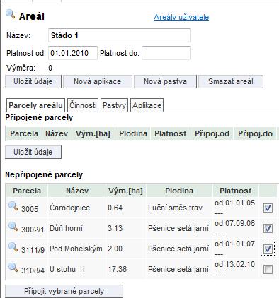 Aktuální výměra areálu Klikem zde se dostanete na seznam areálů.