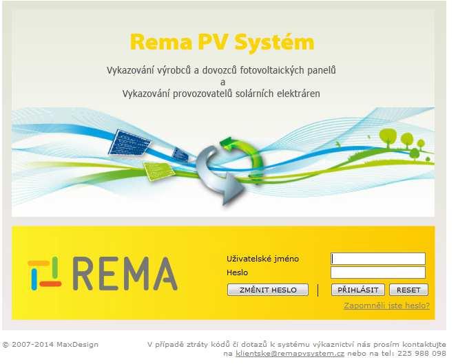 Jak se dostat do systému výkaznictví Odkaz na systém výkaznictví najdete přímo na stránkách www.remapvsystem.cz: Výkaznictví REMA PV Systém.
