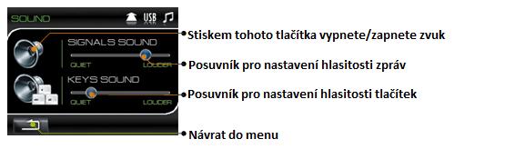 Pro zvýšení/snížení hlasitosti zvukových signálů zpráv nebo potvrzení stisku kláves se dotkněte posuvníku hlasitosti a posuňte do strany podle potřeby.