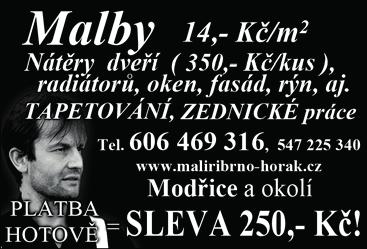 Inzerce 76 Zpravodaj 0/208 77 Inzerce i Inzerce ADACH spol. s r.o. KLEMPÍŘSTVÍ POKRÝVAČSTVÍ TESAŘSTVÍ ADACH s.r.o., Poděbradova 630, Modřice kontakt : p.