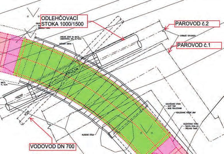 Realizace tohoto úseku byla v projektové dokumentaci navržena pomocí otevřeného výkopu.