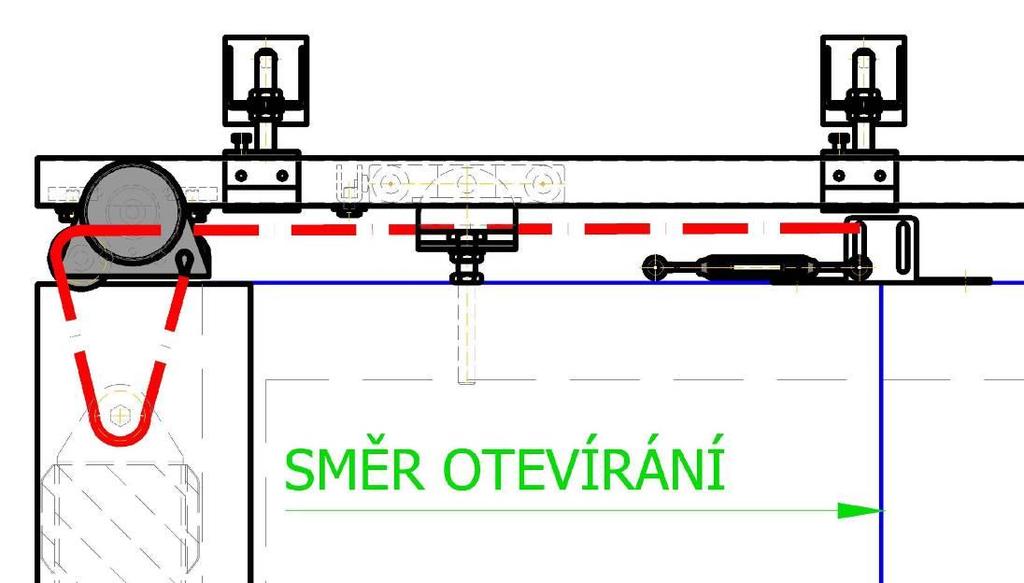 smyčka z unašeče přes brzdu na vratnou kladku a zpět k unašeči tuto větev je třeba napnout pomocí napínáku, který je umístěný mezi unašečem a brzdou. o 2.