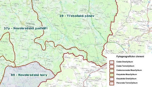 31 Obrázek č.11 Fytogeografické členění České republiky (http://geoportal.cenia.cz) Dotčení území náleţí do oblasti Českomoravského mezofytika, do fytogeografického okresu 39 Třeboňská pánev.