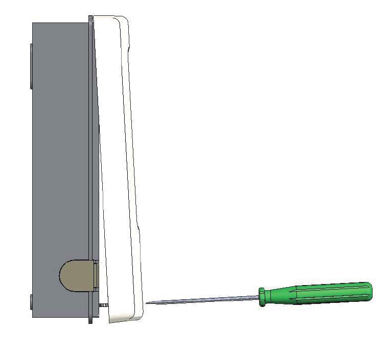 C 2 - Instalace na stěnu Regulátor instalujte pouze v suchých prostorech. Postup instalace: 1. Úplně vyšroubujte šroub z víka. 2. Víko opatrně nadzdvihněte. 3.