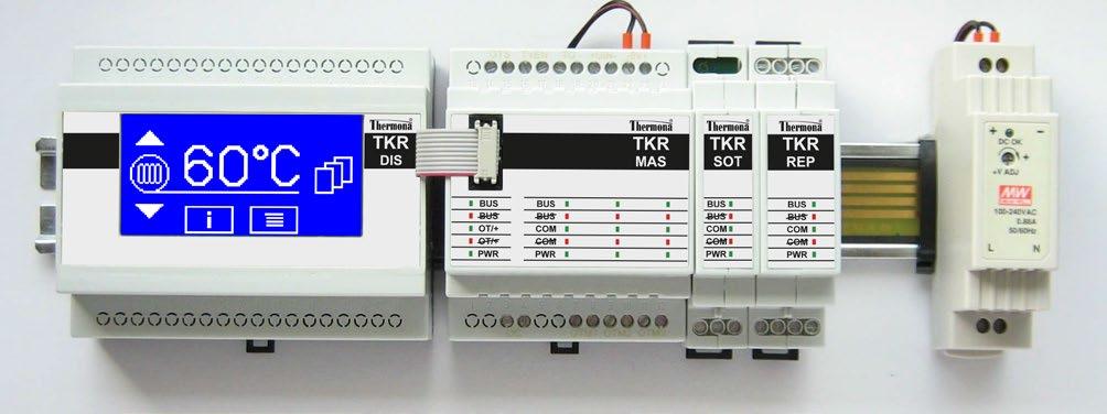 Řídící moduly regulátoru TKR MAS jsou dodávány se základním nastavením pro 2 nebo 3 kotle s atmosférickým hořákem, s aktivovanou ekvitermní regulací a doběhem čerpadla topného systému 60 minut.