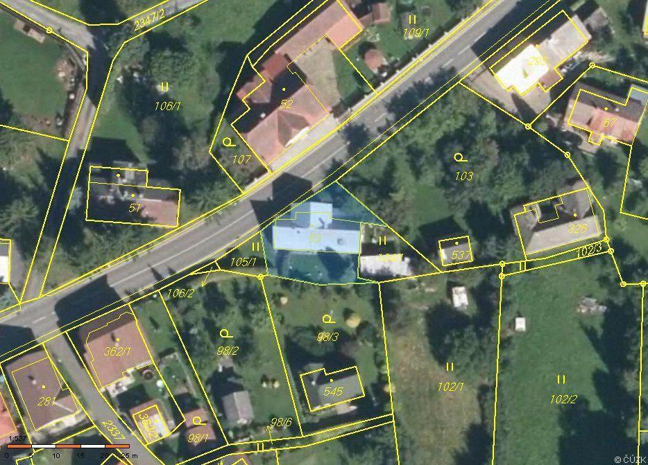 komunikace, červenou barvou je označen