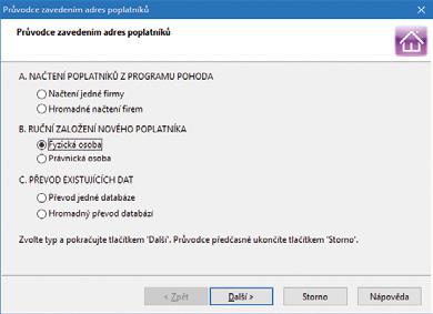 36 Příručka uživatele Daňová přiznání TAX Načtení poplatníků z programu POHODA Před načtením poplatníků z programu POHODA je nutné nejprve v agendě Nastavení/Nastavení programu v sekci Komunikace