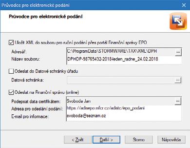 68 Příručka uživatele Daňová přiznání TAX ných údajů a provede se automatická kontrola přiznání přímo na Daňovém portálu Finanční správy ČR.