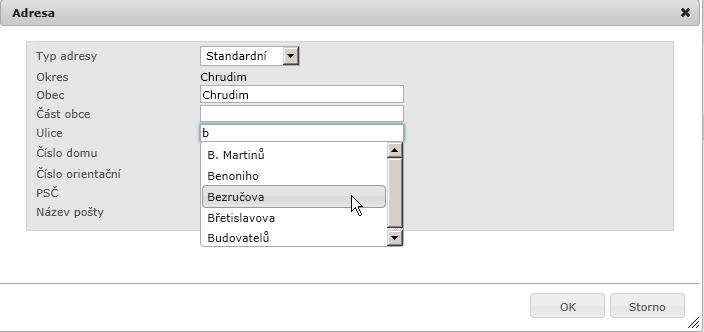 Adresa Adresa se uvádí pouze pro objekt typu budova(y). Stisknutím tlačítka se zobrazí okno pro zadání adresy. Je možné zadávat dva 2 typy adresy.